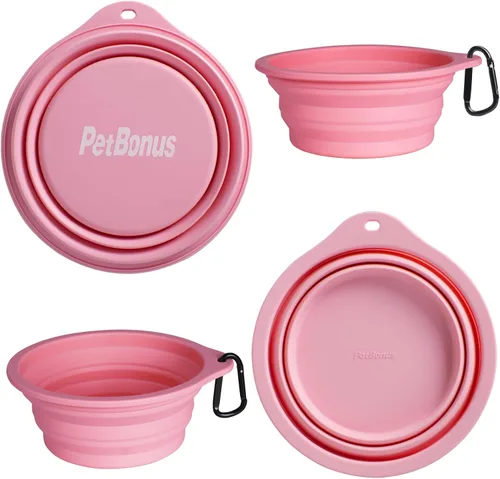 Vista 3 de PetBonus Paquete de 2 cuencos plegables de silicona para perros y clip de seguridad para collar de perro