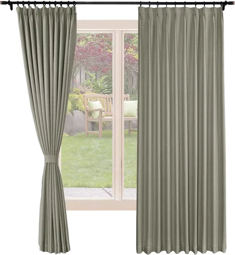 Vista 18 de Frelement Cortinas opacas de lino natural, paneles de cortinas plisadas para sala de estar, cortinas con aislamiento térmico, 52 pulgadas de ancho x