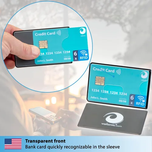 Vista 6 de valonic Juego de 6 fundas de bloqueo RFID - frontal transparente, funda protectora de tarjeta de crédito para billetera - Bloque de protección