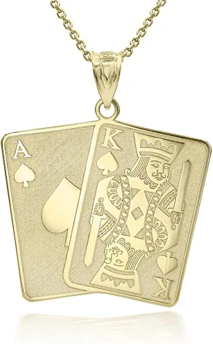 Collar con colgante de oro de 14 quilates con nombre personalizado y tarjeta de rey y tarjeta de póker de King of Spades
