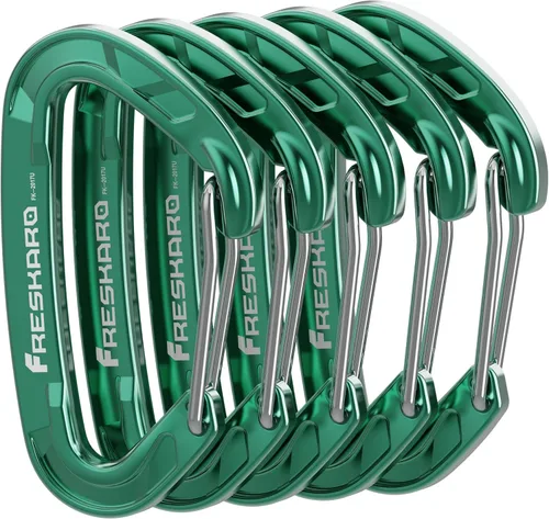Vista 13 de FresKaro 5 clips de mosquetón nano, 8 kN y 1798 libras, pequeños, resistentes, fiables, resistentes y probados en el tiempo, 5 colores a elegir