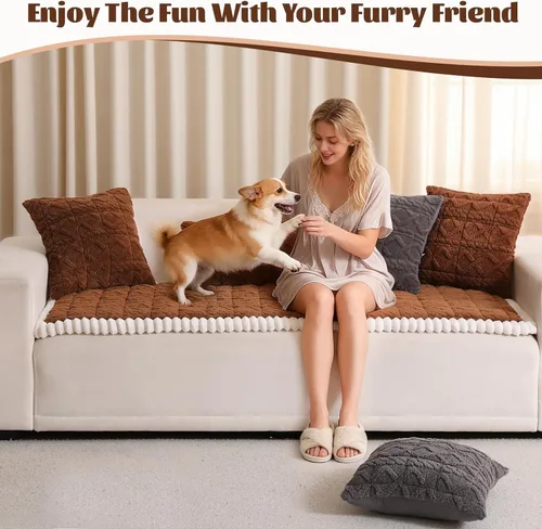 Vista 7 de Funda de Sofá para Perros Lavable, Fundas de Sofá Mullidas para Mascotas para Sofá de 3 Cojines Apto para Mascotas, Funda Protectora Antideslizante