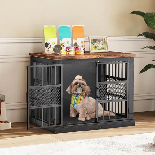 Vista 12 de VOPEAK Mueble rústico para jaula de perros de 40 pulgadas, jaula resistente con bandejas extraíbles para perros pequeños y medianos, jaula