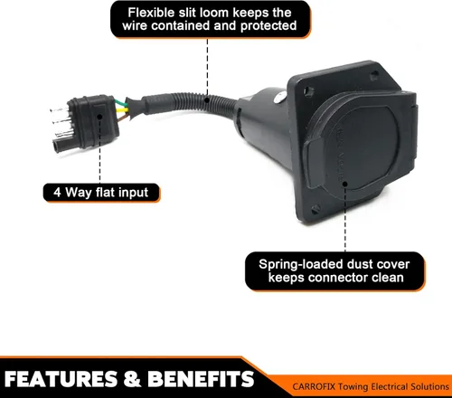 Vista 2 de Adaptador de cableado de remolque de hoja plana de 4 vías a 7 vías Enchufe de conector de camión con soporte de montaje