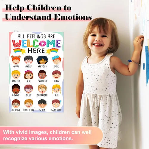Vista 4 de FLYAB Tabla de sentimientos para niños – 11.2 x 16.5 pulgadas, decoración de aula de emociones elementales, póster de aprendizaje de salud mental