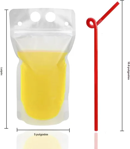 Vista 7 de 100 bolsas para bebidas con 100 agujeros para pajilla, bolsas de jugo congelables, bolsas de plástico translúcidas con cierre con cremallera, bolsas