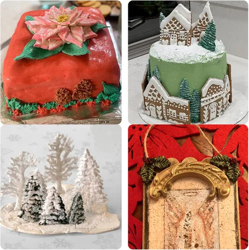 Vista 7 de Molde de silicona para árbol de pino, moldes de fondant de campanas de Navidad, molde para hornear chocolate con hojas de acebo para decoración