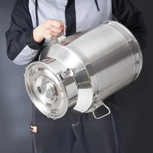 Vista 7 de Cubo de leche de acero inoxidable de 14 litros y 3.7 galones, cubo de vino de gran capacidad, jarra de leche con tapa sellada y asa de transporte