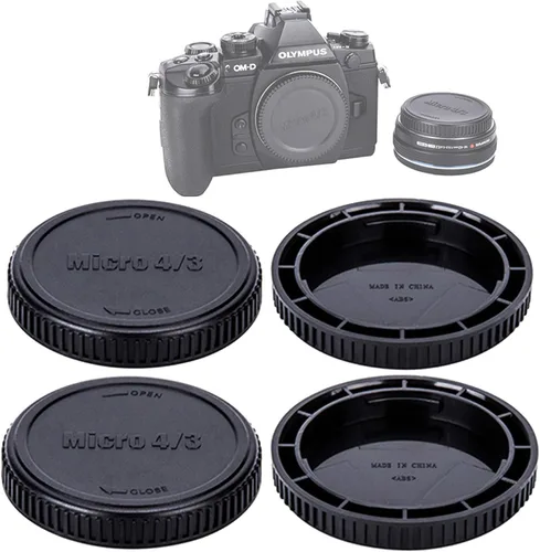 Vista 9 de Fotasy RBC2 2 x cubiertas de lente traseras y set de tapas con gamuza de limpieza para Canon EOS DSLR (negro)