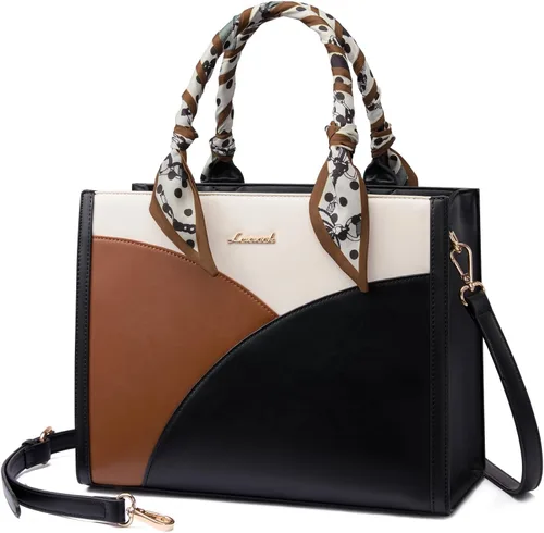 Vista 7 de LOVEVOOK Medium Purses and Handbags for Women, Satchel Top Handle Bag with Strap, PU Leather Tote Shoulder Purse with Scarf