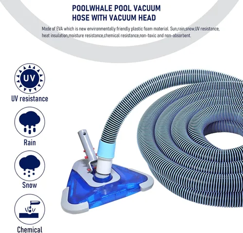 Vista 3 de POOLWHALE Mangueras profesionales de vacío de piscina de 1-1/2 pulgadas x 24 pies con puño giratorio y cabezal de vacío flexible