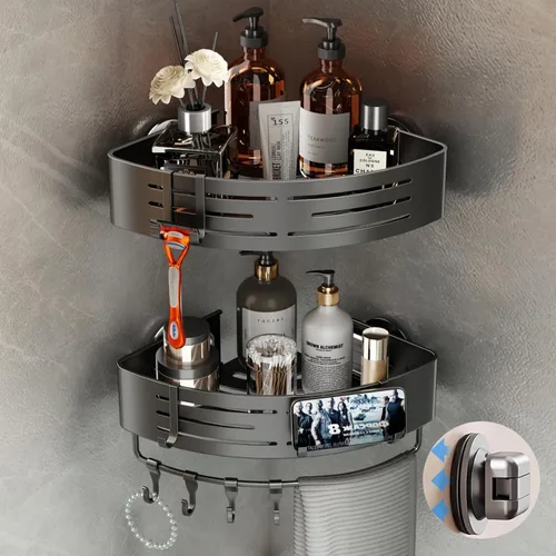 Vista 11 de Voldra Ventosa para regadera, paquete de 2 estantes de ducha para ducha interior, sin taladrar, organizador de duchas de succión de aluminio