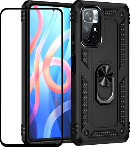 Vista 19 de Funda para Xiaomi POCO X3 NFC /X3 Pro con protector de pantalla, armadura de protección militar híbrida resistente a prueba de golpes, funda Negro