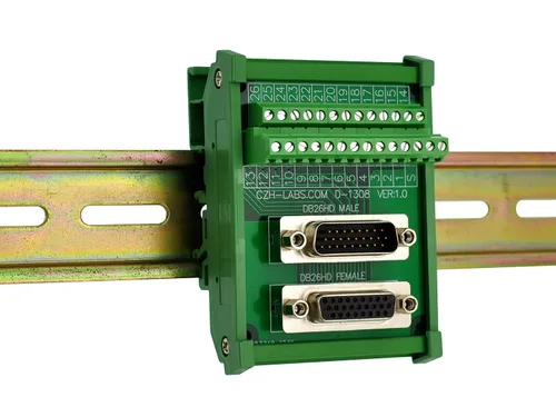 Vista 4 de Montaje en carril DIN DSUB DB26HD Módulo de interfaz de cabecera macho/hembra, placa de ruptura D-SUB.