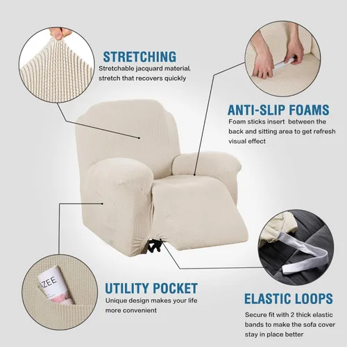 Vista 2 de H.VERSAILTEX Funda reclinable superelástica Fundas reclinables para sofá Funda reclinable para silla Forma ajustada Fundas antideslizantes