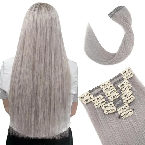 Vista 49 de Extensiones de cabello con clip, cabello humano Remy, extensiones de cabello largo lacio de una pieza con 5 clips, con gancho para colgar