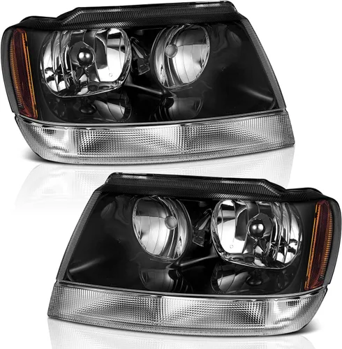 WEELMOTO Ensamble de faros Compatible con Jeep Grand Cherokee 1999-2004, Ensamble de faros halógenos Reemplazo de lámparas para Jeep Grand Cherokee