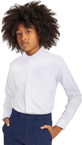 Vista 2 de Calvin Klein Camisa de vestir de manga larga para niño estilo con puños abotonados y dobladillo de cola de camisa