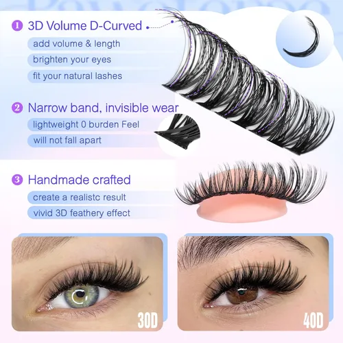 Vista 124 de Kit de extensión de pestañas Pawotence DIY 280 piezas, racimos de pestañas, kit de extensión de pestañas, 9-16mm, 30D, 40D, pestañas individuales