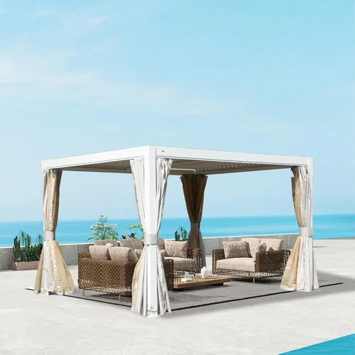 Vista 17 de Domi 10'x10' Aluminum Louvered Pergola Outdoor Pergola with Adjustable Roof Sun Shade Gazebo with Gutter System for Backyard Garden Deck (Dark Grey)