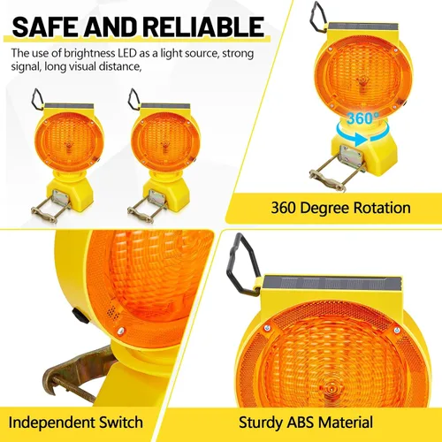 Vista 5 de 4 luces solares intermitentes de tráfico, luces solares de advertencia industrial, advertencia de tráfico, barricada, señal, intermitente, 2 caras