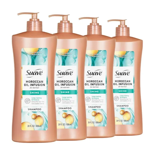 Suave Professionals Shine Champú Marroquí Infusión 28 oz - Paquete de 4
