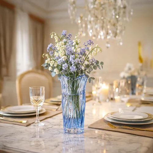 Vista 5 de Jarrón de vidrio para flores, jarrones de vidrio transparente azul para centros de mesa, jarrón de cristal para decoración de flores de mesa