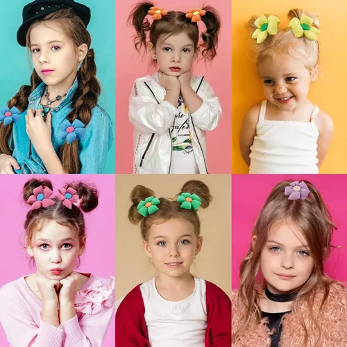 Vista 5 de 1 liga elástica para el cabello con flores grandes, bonitos soportes esponjosos para cola de caballo, bandas de goma para el cabello, accesorios