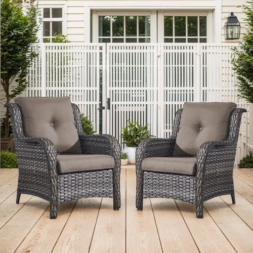 Vista 30 de Belord Mesa auxiliar pequeña para exteriores, mesa de mimbre de vidrio templado, mesa de centro impermeable para patio, mesa auxiliar de ratán