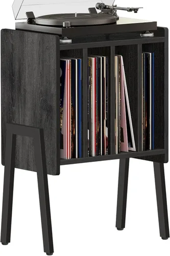 Vista 10 de TUTOTAK Soporte para tocadiscos, mesa de almacenamiento de discos, mesa auxiliar con estante de exhibición de soporte de vinilo, mesa auxiliar, Negro