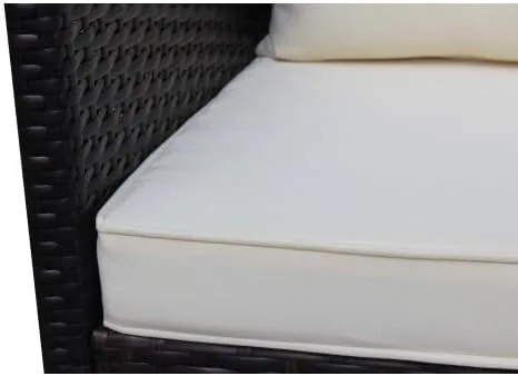 Vista 8 de Sofá al aire libre, juego de muebles de mimbre de ratán de 3 piezas con cojines beige, muebles de porche duraderos para balcón