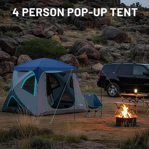 Vista 4 de TIMBER RIDGE Camping Tent, 4 Person Instant Pop Up Hub Tent with 8 Windows, Easy 60 Second Setup, Weather Resistant Family Cabin Tents with Rain Fly
