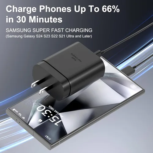 Vista 2 de Samsung USB-C - Adaptador de alimentación de carga súper rápida, bloque de carga PD de 25 W para Samsung Galaxy S26/S26 Ultra/S26+/S25