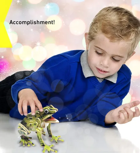 Vista 5 de Puzzled Rompecabezas 3D de madera de rana colorida, kit de construcción divertido único y educativo, juguete de madera para ensamblar