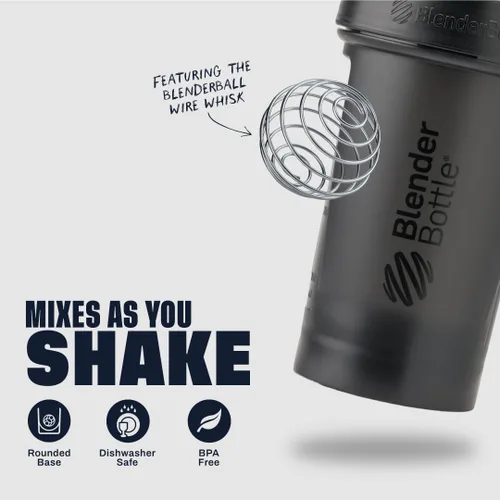 Vista 3 de BlenderBottle Classic V2 - Botella mezcladora perfecta para batidos de proteínas y preentrenamiento, 20 onzas, color negro