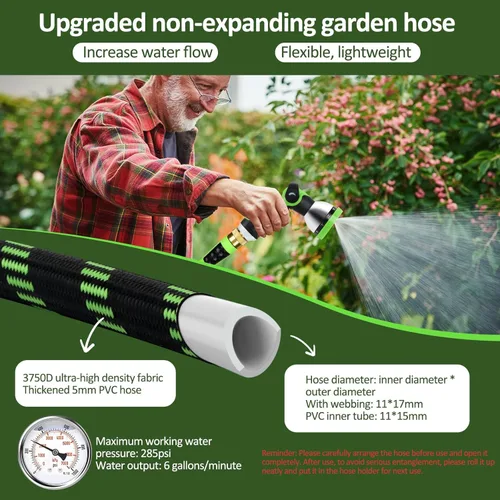 Vista 3 de Garden Hose Non-Expanding 100ft, Flexible Water Hose with 10 Function Spray Nozzle, Lightweight, Kink Free,Leak Proof Water Hose for Outdoor,Yard