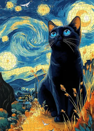 Vista 35 de Rompecabezas de gato abstracto – 1000 piezas de rompecabezas abstractos de gatitos para adultos, rompecabezas de papel de gato artístico