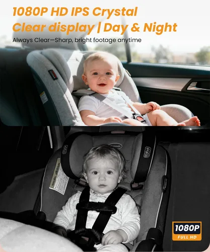 Vista 3 de Babyvue BV2 - Cámara de coche USB para bebé: cámara de asiento de automóvil de 4.5 pulgadas con vista de espejo transparente de 1080P, fácil