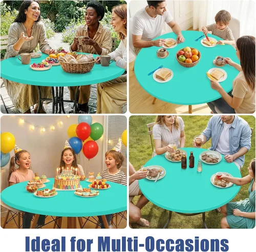 Vista 9 de Moosfor Round Spandex Tablecloth, Elastic Fitted Waterproof Tablecloths for 18"-24" Tables, Stretch Washable Picnic Table Cover for Camping, Dining