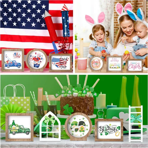 Vista 2 de Bencailor Juego de decoración de bandeja escalonada de 48 piezas intercambiables para temporada, decoración de granja, vacaciones y Halloween