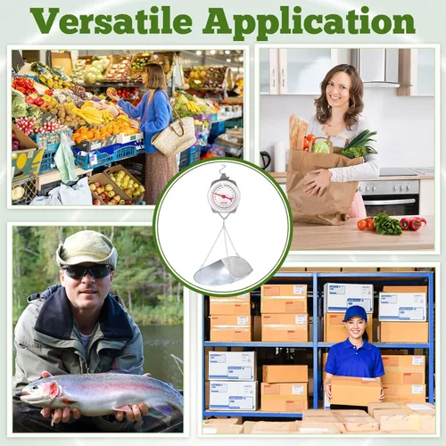 Vista 4 de Tellegloww 1 Juego de 110 lbs Balanza Colgante con Pantalla Grande y Cucharón para Cocina, Balanza de Dial Pesada en Plata, Balanza de Primavera