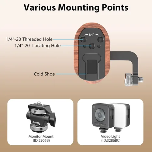 Vista 7 de Mango lateral de madera SmallRig con tornillos de 1/4"-20, carga máxima 15kg/33lbs, ajustable arriba y abajo, para mano izquierda o derecha