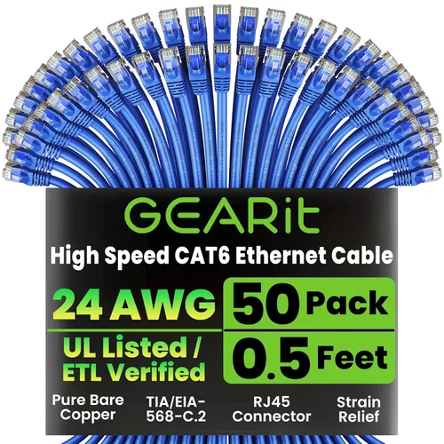 Vista 61 de GEARit Paquete de Cables Ethernet Cat 6 - Paquete de 20 Cables de Conexión Ethernet Cat6 de 1 pie Cable de Conexión de Red RJ45, Conectores