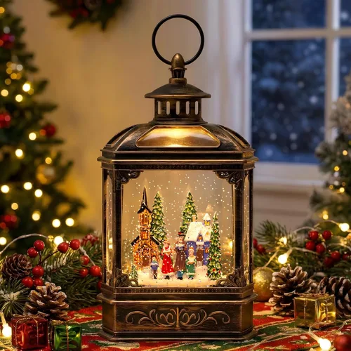 Vista 17 de Linterna de globo de nieve de Navidad, linterna brillante de agua iluminada con cable USB y funciona a baterías, para regalos y festival de Navidad