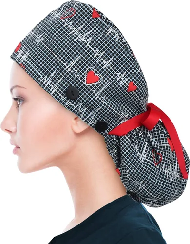 Vista 37 de ABAMERICA Scrub Caps for Women Surgical Caps Nurse Hat Functional Ponytail Holder for Long Hair Single or Satin-Lined