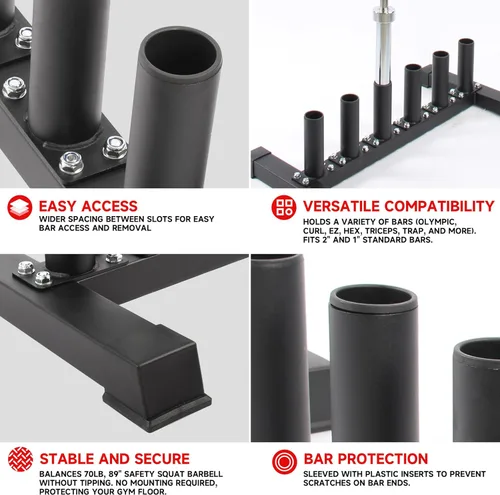 Vista 3 de Soporte de barra independiente, estante vertical de almacenamiento de 6 barras para barras olímpicas de 2 pulgadas, soporte de barra duradero
