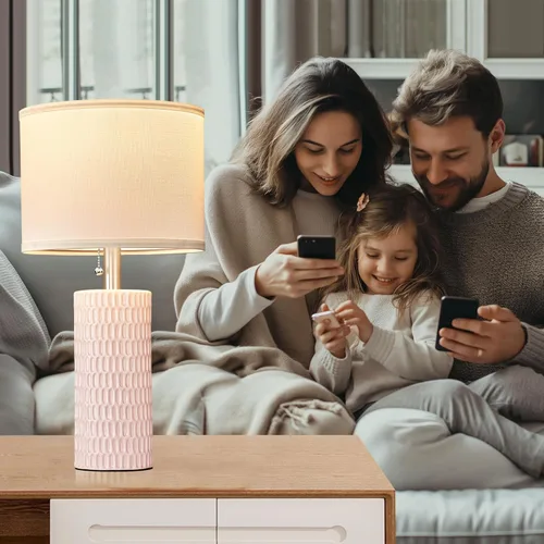 Vista 4 de Reaketon Juego de 2 lámparas de mesa para sala de estar, lámparas de mesa de cerámica para dormitorio, lámparas modernas de 20 pulgadas para mesitas