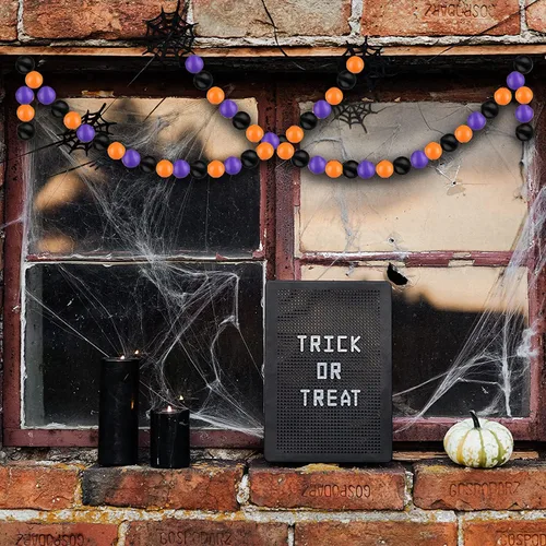 Vista 5 de Guirnalda de cuentas de madera de 10 pies, decoración de cuentas de madera para fiesta de Halloween, 0.551 in (naranja, morado y negro)