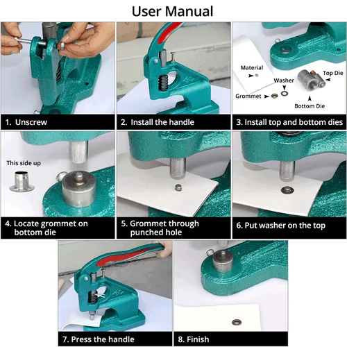 Vista 3 de QWORK - Kit de herramientas de perforación de ojales resistentes con 3 troqueles y 1500 ojales plateados