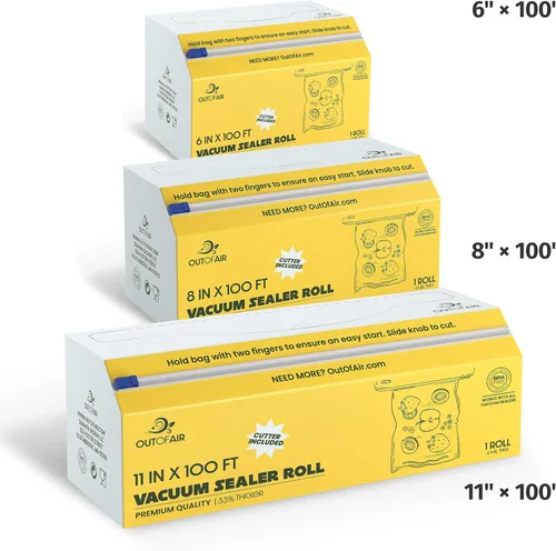 Vista 2 de OutOfAir Paquete de caja cortadora de rollo sellador al vacío de 6", 8" y 11